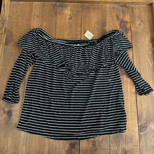 NWT American Eagle Outfitters Black and White Striped Off Shoulder Blouse